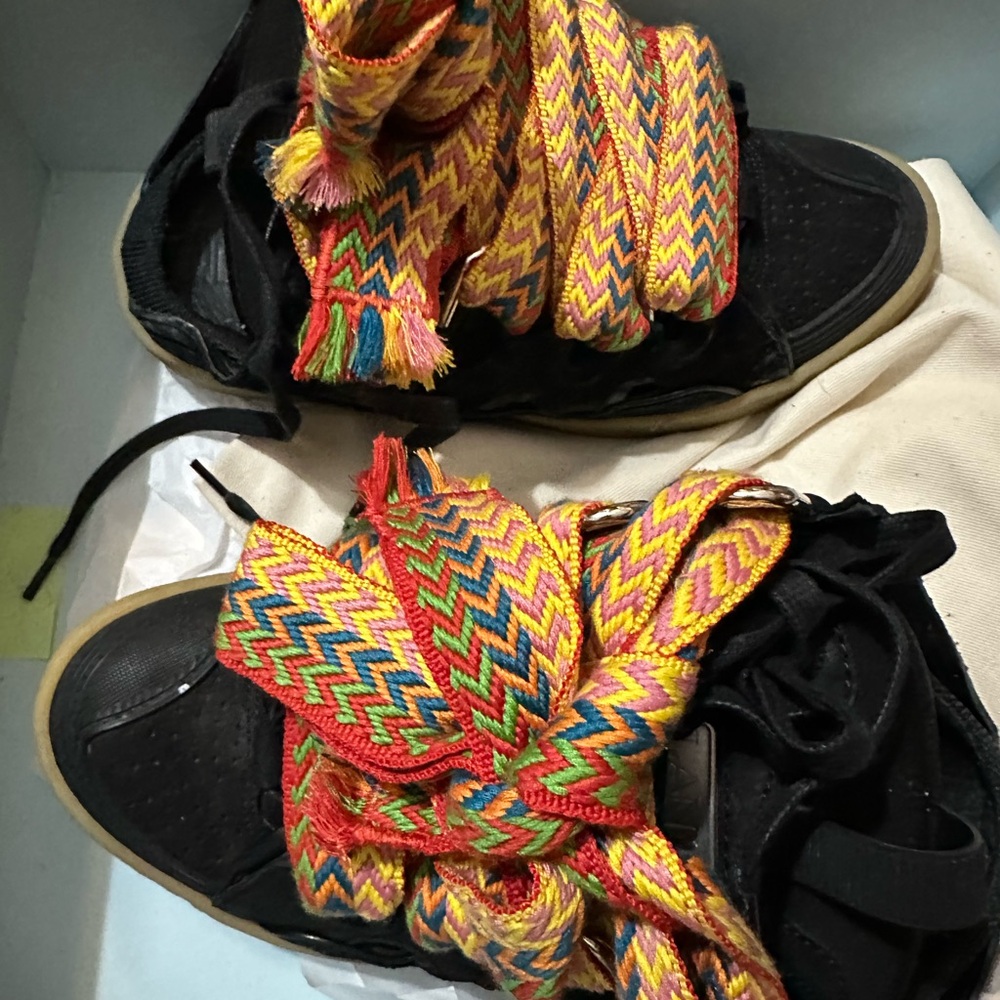 Lanvin Black Curb Mule Sneakers with Multicolor Laces